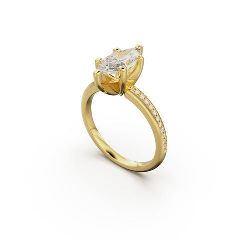 18K Yellow Gold Classic Pavé Diamond Engagement Ring