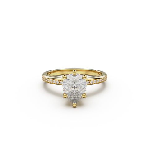 18K Yellow Gold Classic Pavé Diamond Engagement Ring