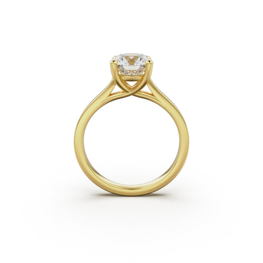 18k Yellow Gold Cross Over Four-Prong Solitaire Engagement Ring