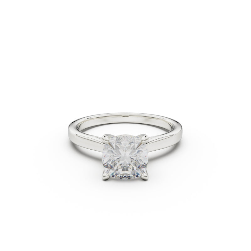 18k White Gold Cross Over Four-Prong Solitaire Engagement Ring - Circle of Diamond