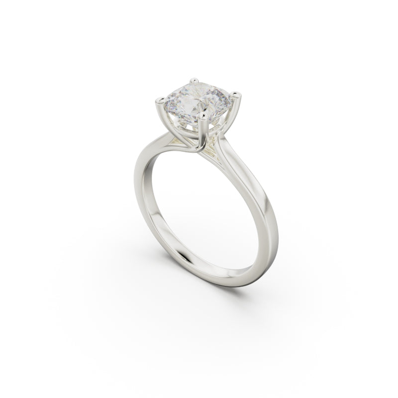 18k White Gold Cross Over Four-Prong Solitaire Engagement Ring - Circle of Diamond