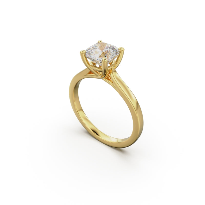 18k Yellow Gold Cross Over Four-Prong Solitaire Engagement Ring - Circle of Diamond