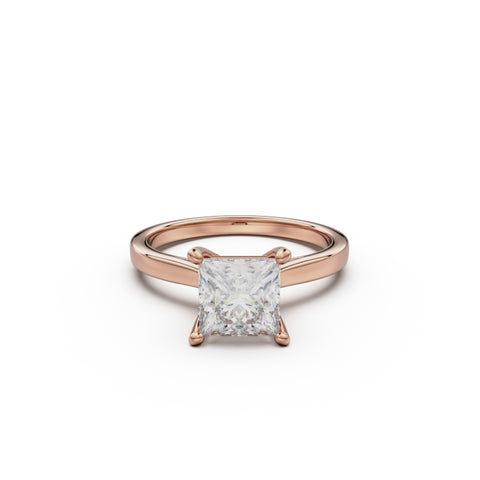 18k Rose Gold Cross Over Four-Prong Solitaire Engagement Ring