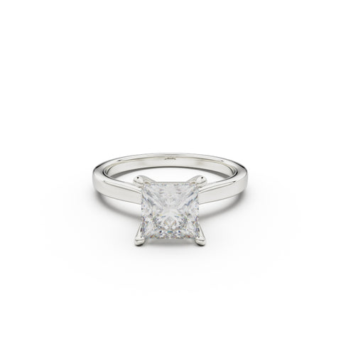 18k White Gold Cross Over Four-Prong Solitaire Engagement Ring