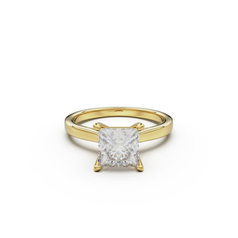 18k Yellow Gold Cross Over Four-Prong Solitaire Engagement Ring