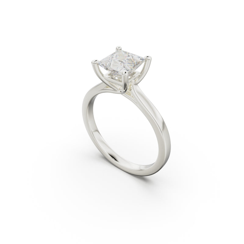 18k White Gold Cross Over Four-Prong Solitaire Engagement Ring - Circle of Diamond