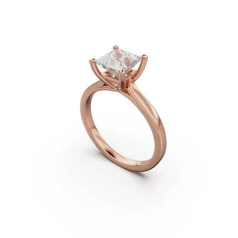 18k Rose Gold Cross Over Four-Prong Solitaire Engagement Ring