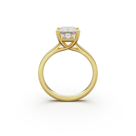 18k Yellow Gold Cross Over Four-Prong Solitaire Engagement Ring