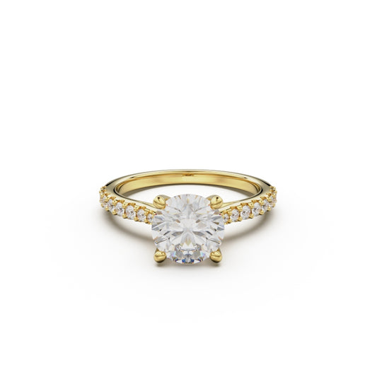 18K Yellow Gold Pavé Cross Over Engagement Ring