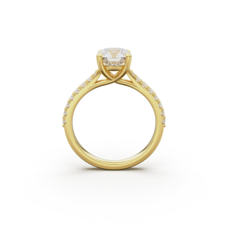 18K Yellow Gold Pavé Cross Over Engagement Ring - Circle of Diamond