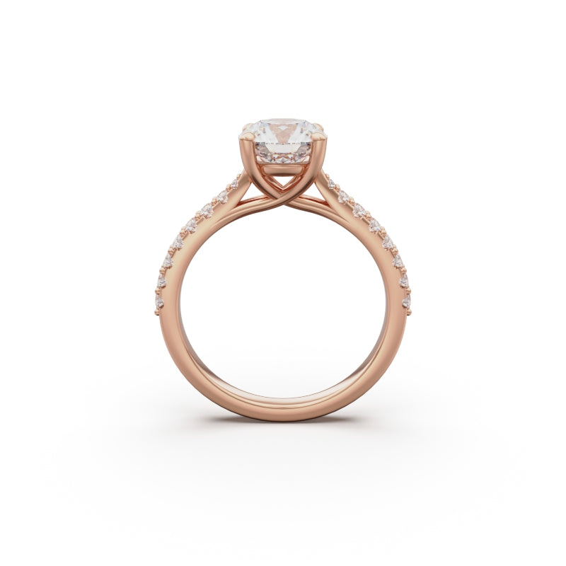 18K Rose Gold Pavé Cross Over Engagement Ring - Circle of Diamond