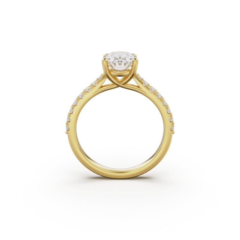 18K Yellow Gold Pavé Cross Over Engagement Ring - Circle of Diamond