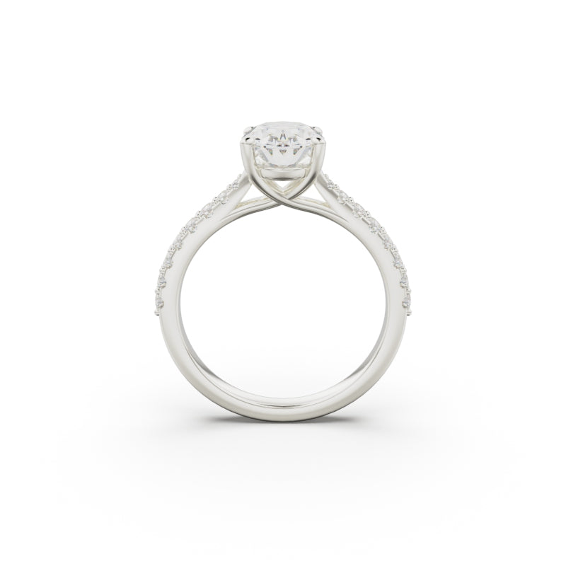 18K White Gold Pavé Cross Over Engagement Ring - Circle of Diamond