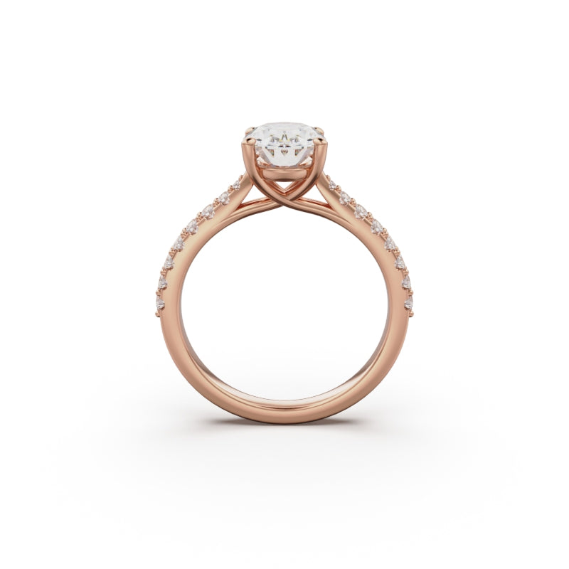 18K Rose Gold Pavé Cross Over Engagement Ring - Circle of Diamond