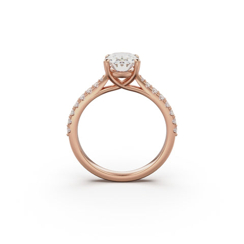 18K Rose Gold Pavé Cross Over Engagement Ring