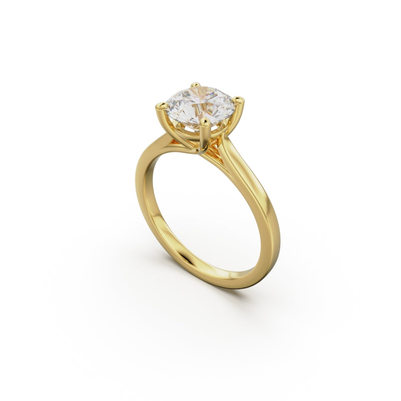 18k Yellow Gold Cross Over Four-Prong Solitaire Engagement Ring - Circle of Diamond