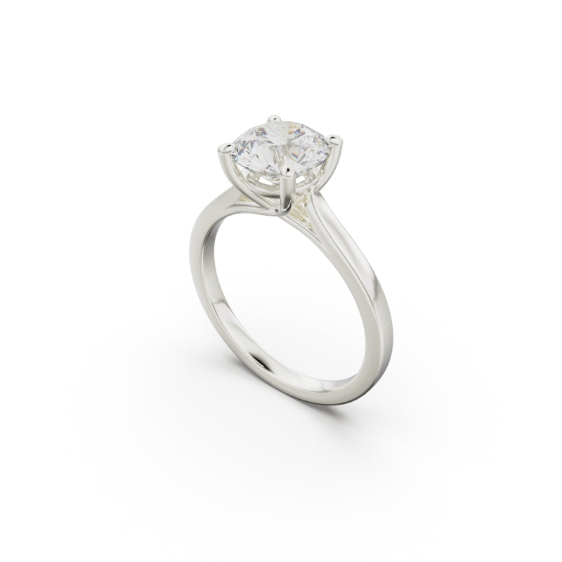 18k White Gold Cross Over Four-Prong Solitaire Engagement Ring - Circle of Diamond