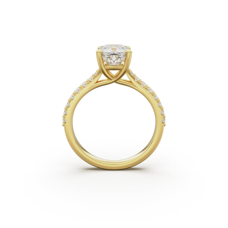 18K Yellow Gold Pavé Cross Over Engagement Ring - Circle of Diamond