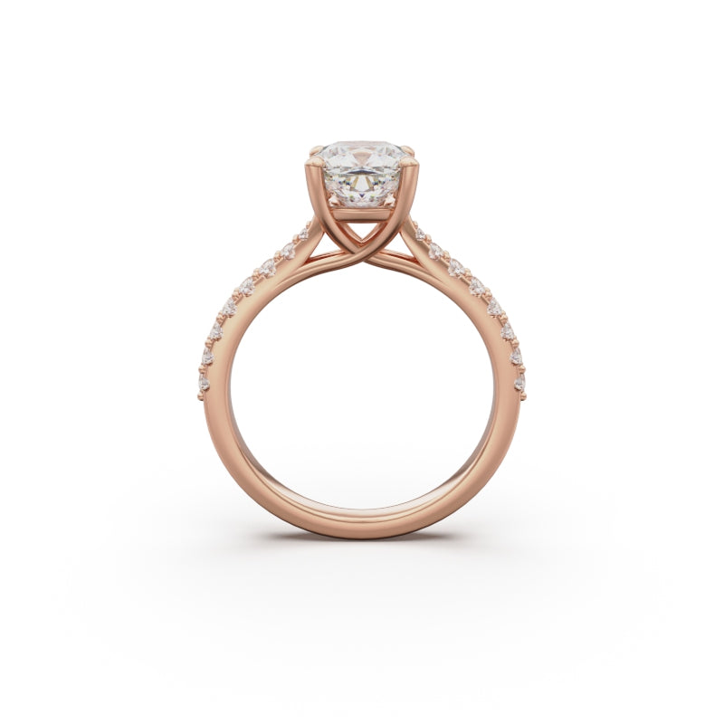 18K Rose Gold Pavé Cross Over Engagement Ring - Circle of Diamond