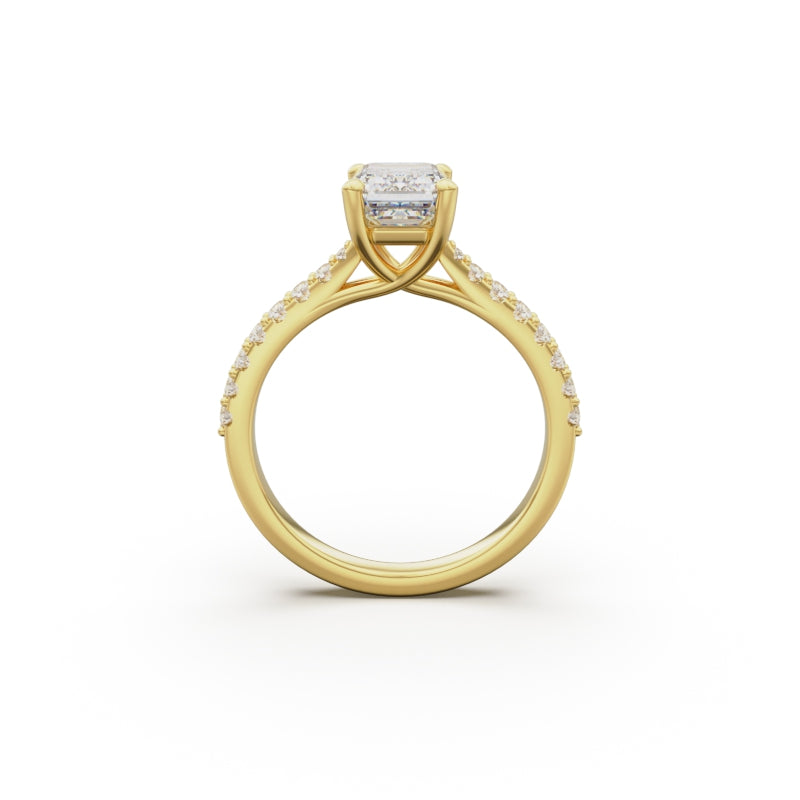 18K Yellow Gold Pavé Cross Over Engagement Ring - Circle of Diamond