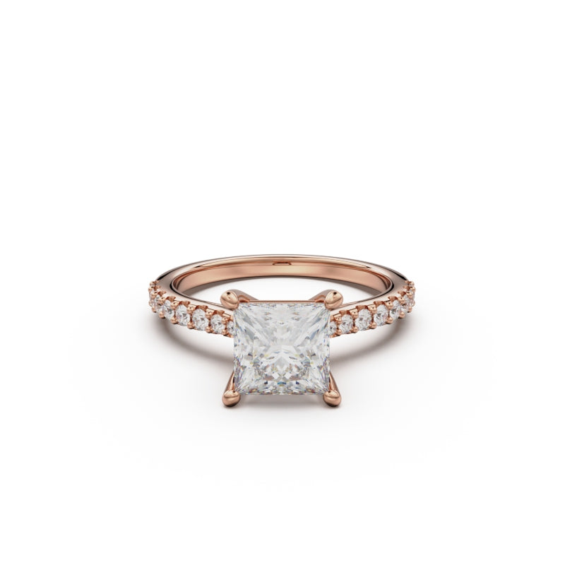 18K Rose Gold Pavé Cross Over Engagement Ring - Circle of Diamond