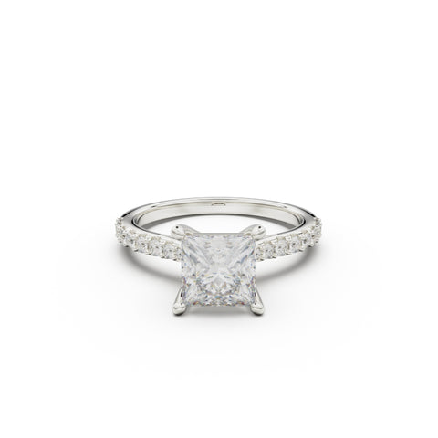 18K White Gold Pavé Cross Over Engagement Ring