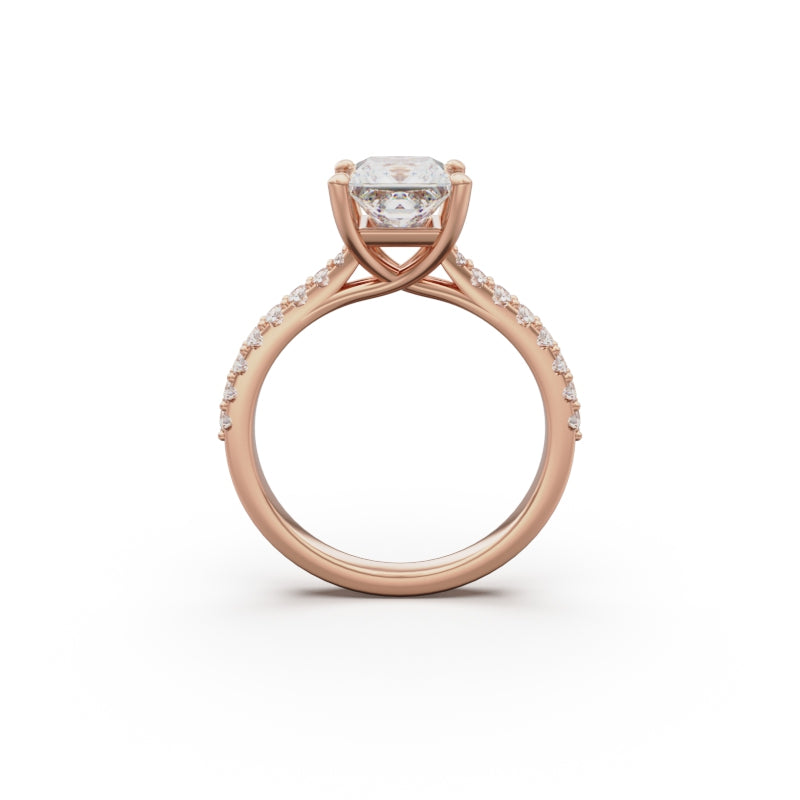 18K Rose Gold Pavé Cross Over Engagement Ring - Circle of Diamond