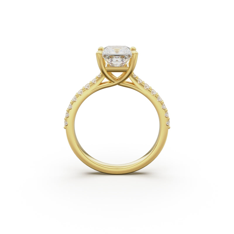 18K Yellow Gold Pavé Cross Over Engagement Ring - Circle of Diamond