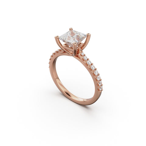 18K Rose Gold Pavé Cross Over Engagement Ring