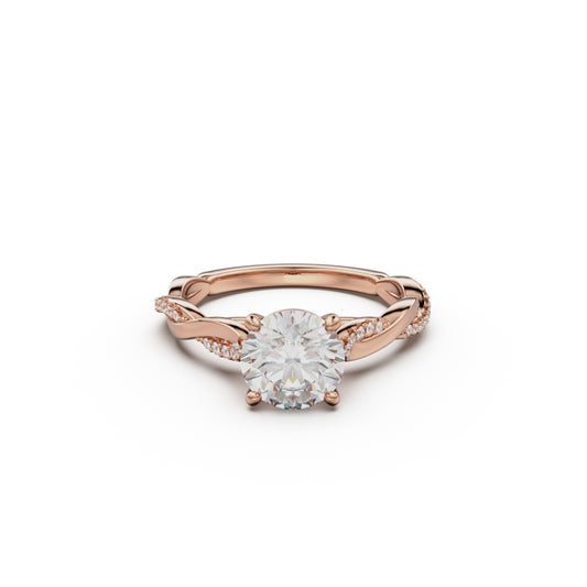18K Rose Gold Petite Twist Diamond Engagement Ring - Circle of Diamond