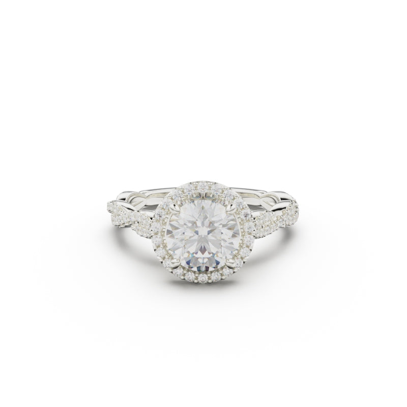 18K White Gold Twisted Halo Diamond Engagement Ring - Circle of Diamond