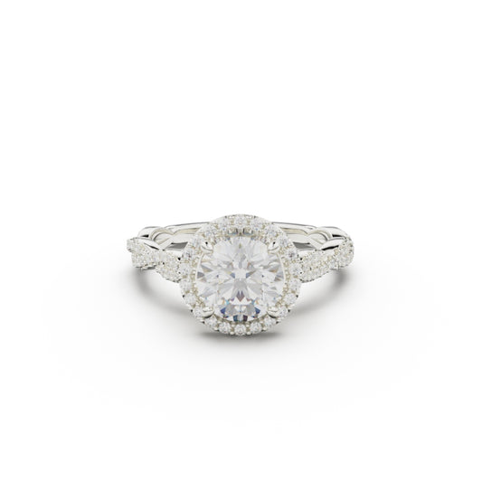 18K White Gold Twisted Halo Diamond Engagement Ring - Circle of Diamond