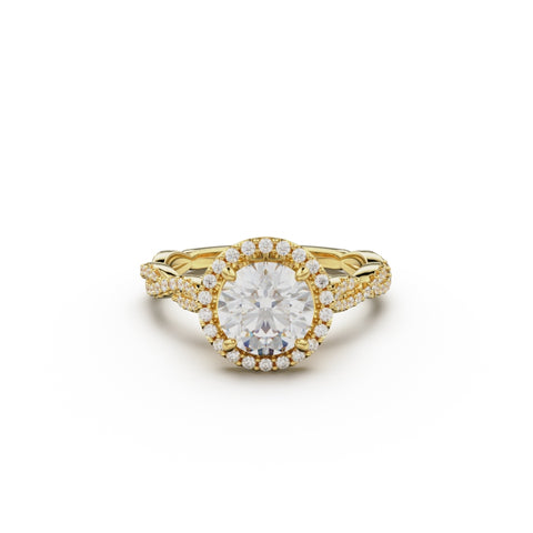 18K Yellow Gold Twisted Halo Diamond Engagement Ring