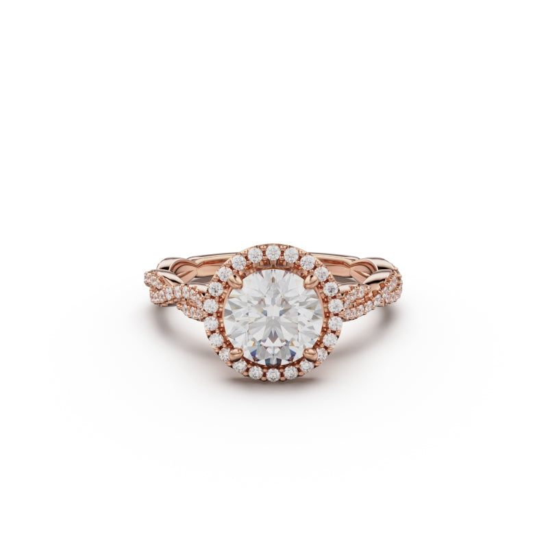 18K Rose Gold Twisted Halo Diamond Engagement Ring - Circle of Diamond