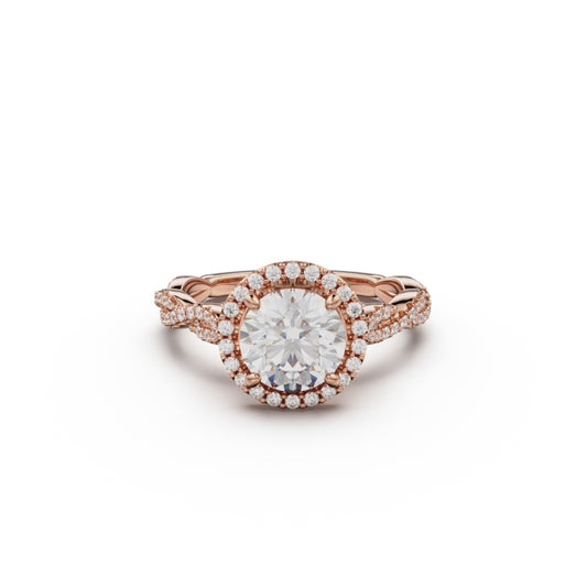 18K Rose Gold Twisted Halo Diamond Engagement Ring