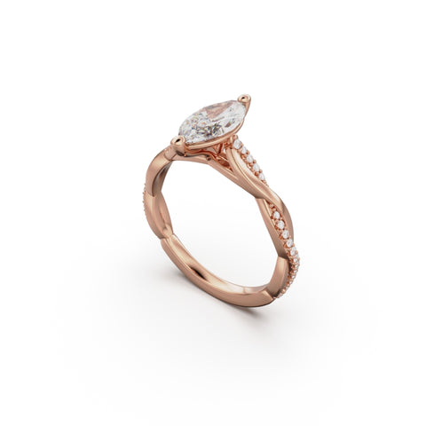 18K Rose Gold Petite Twist Diamond Engagement Ring