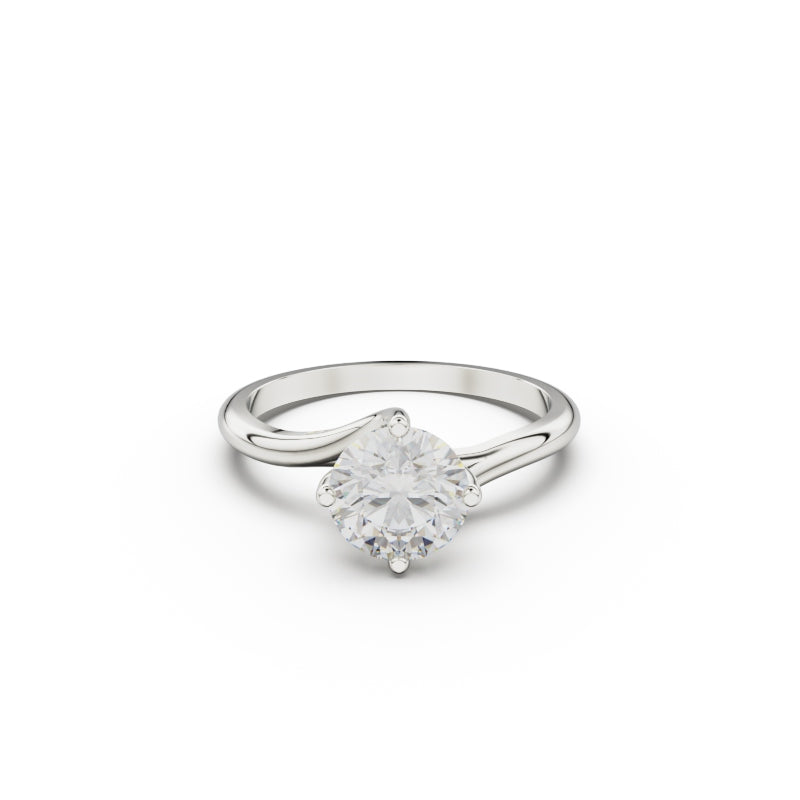 18K White Gold Twist Solitaire Engagement Ring - Circle of Diamond