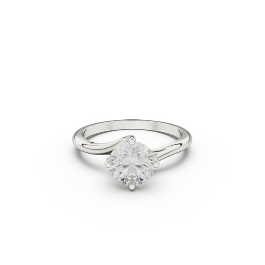 18K White Gold Twist Solitaire Engagement Ring - Circle of Diamond
