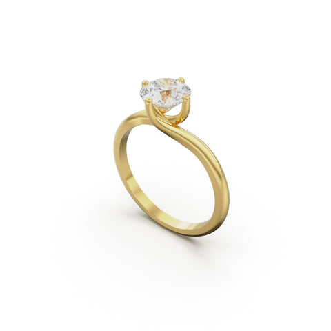 18K Yellow Gold Twist Solitaire Engagement Ring