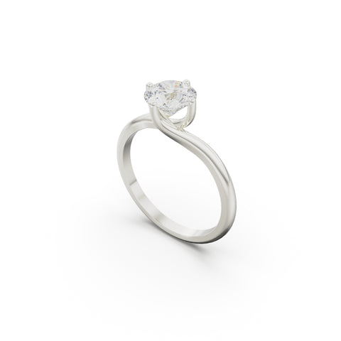 18K White Gold Twist Solitaire Engagement Ring