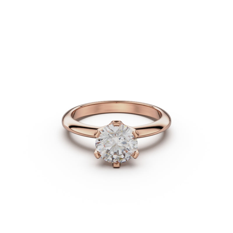 18K Rose Gold Six Prong Knife Edged Solitaire Engagement Ring - Circle of Diamond
