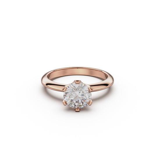 18K Rose Gold Six Prong Knife Edged Solitaire Engagement Ring - Circle of Diamond