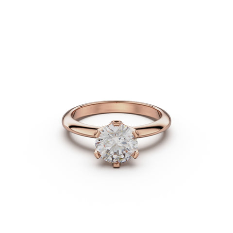 18K Rose Gold Six Prong Knife Edged Solitaire Engagement Ring