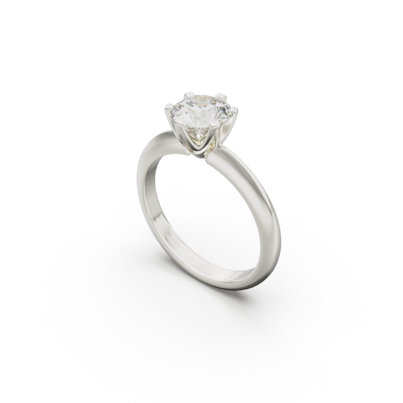 18K White Gold Six Prong Knife Edged Solitaire Engagement Ring - Circle of Diamond