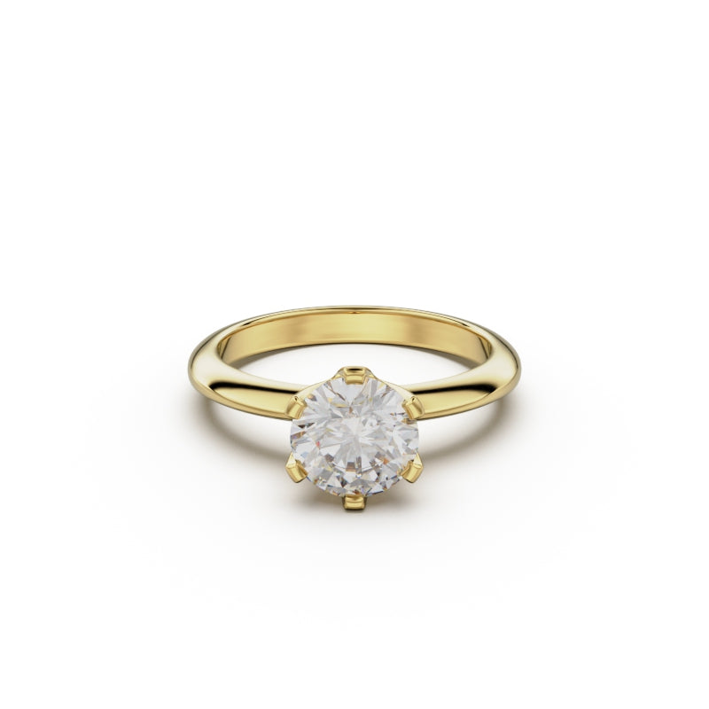 18K Yellow Gold Six Prong Knife Edged Solitaire Engagement Ring - Circle of Diamond