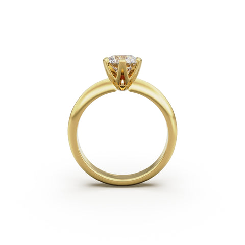 18K Yellow Gold Six Prong Knife Edged Solitaire Engagement Ring