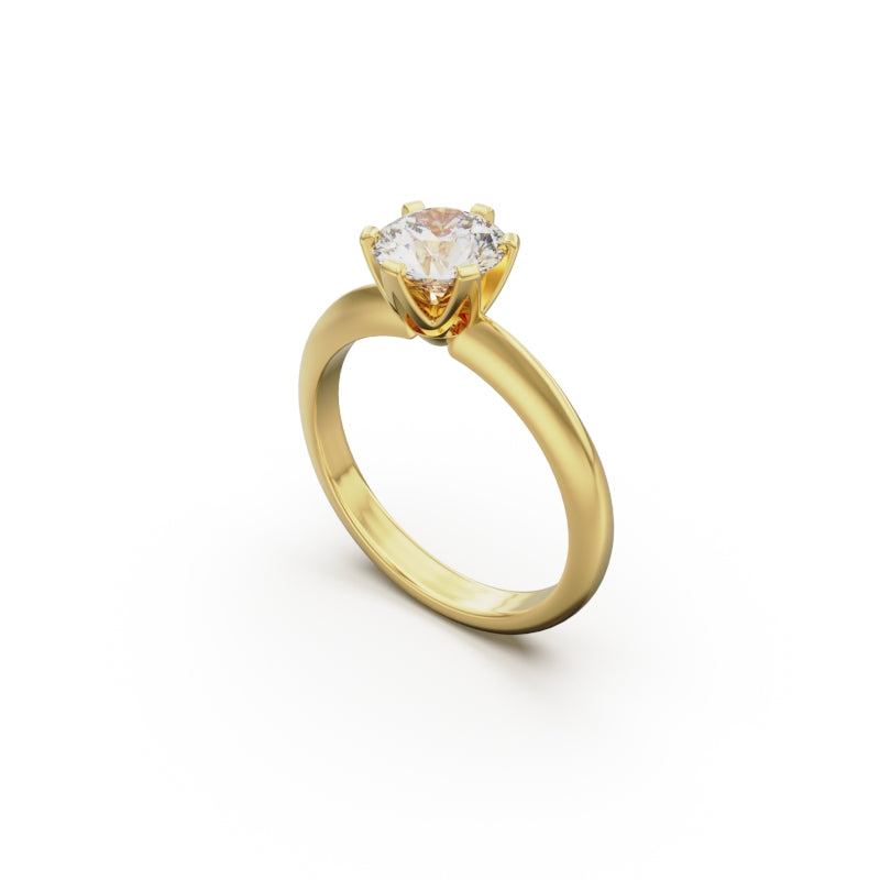 18K Yellow Gold Six Prong Knife Edged Solitaire Engagement Ring - Circle of Diamond