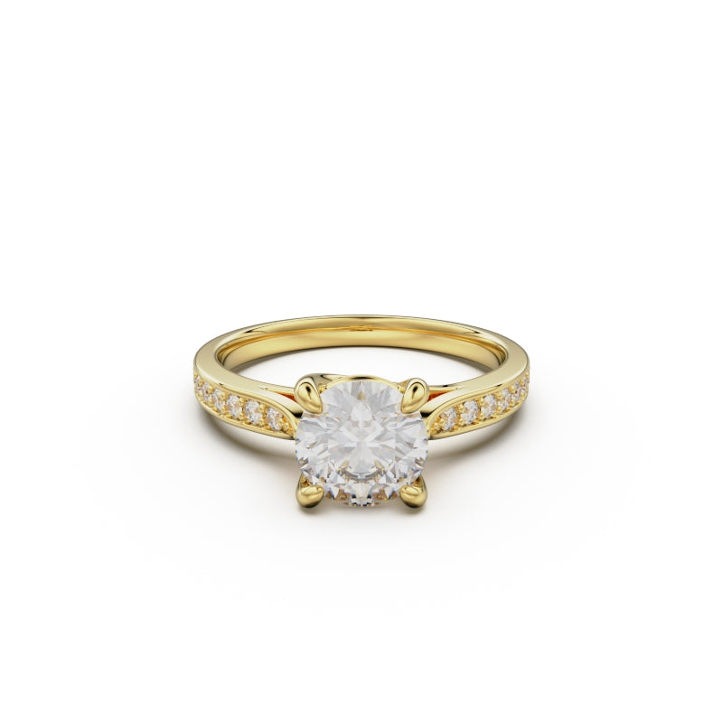 18K Yellow Gold Four Prong Cross Over Engagement Ring - Circle of Diamond