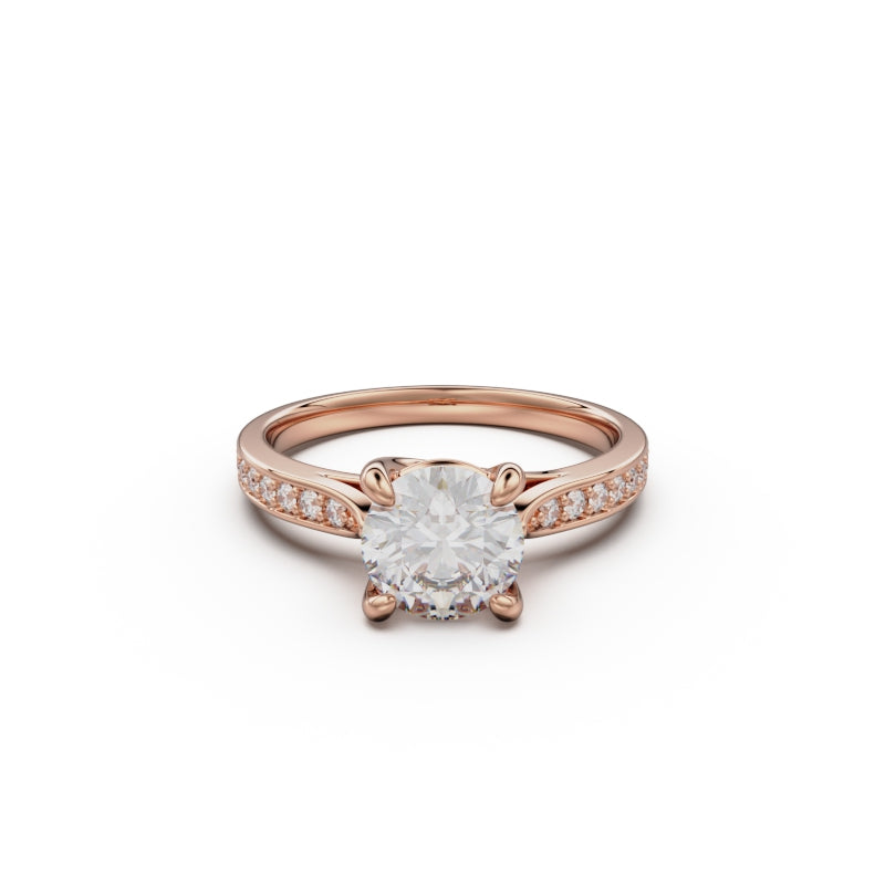 18K Rose Gold Four Prong Cross Over Engagement Ring - Circle of Diamond