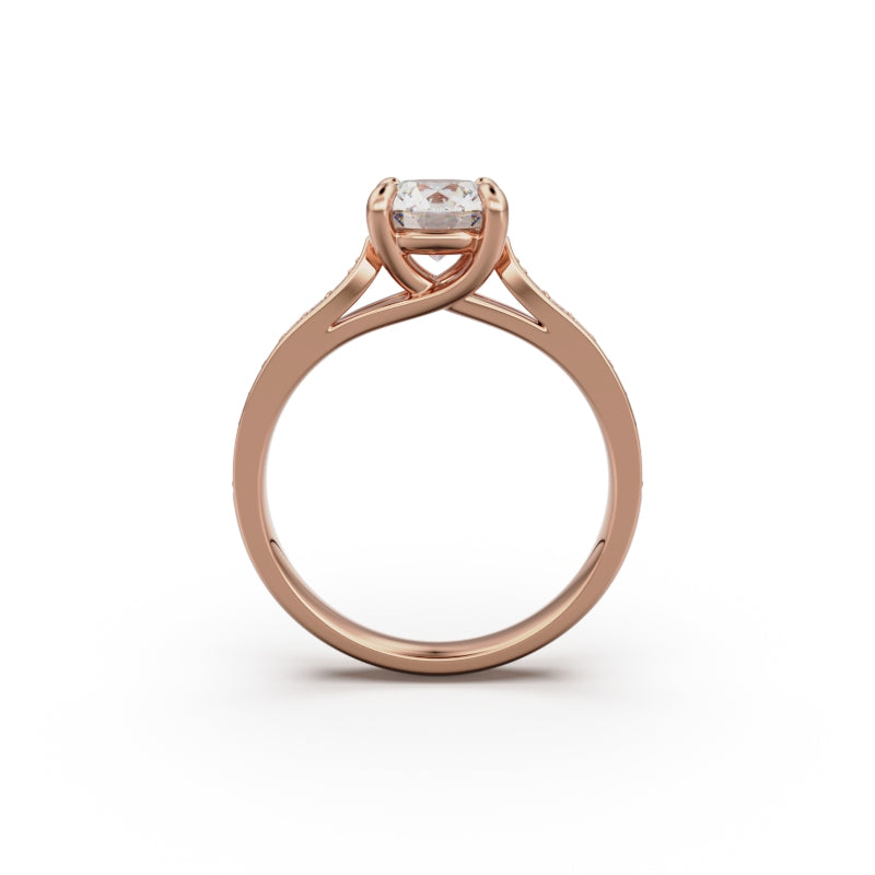 18K Rose Gold Four Prong Cross Over Engagement Ring - Circle of Diamond